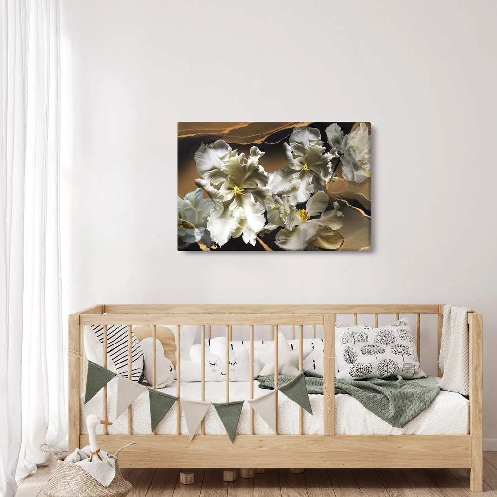 Tablou - Flori de orhidee pe fundal de marmură (90x60 cm)