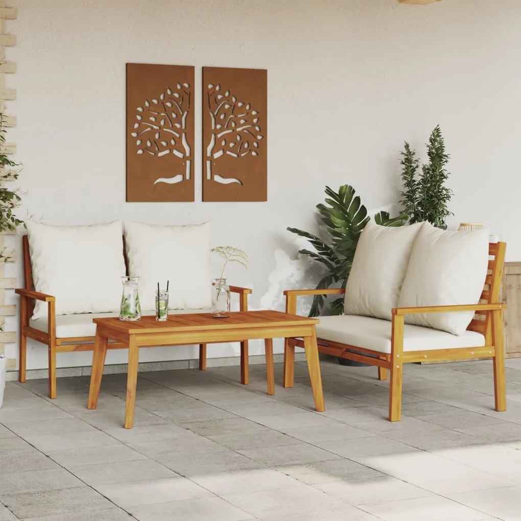 vidaXL Set mobilier de grădină cu perne, 3 piese, lemn masiv acacia