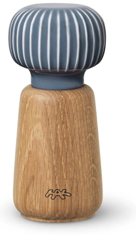 Râșniță pentru condimente din lemn de stejar cu detalii din porțelan gri antracit Kähler Design Hammershoi, înălțime 13 cm