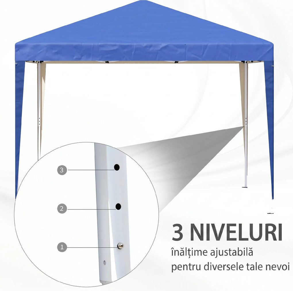 Outsunny Pavilion 3x3 m din oțel și material Oxford cu țăruși, frânghii și geantă de transport, albastru | Aosom Romania