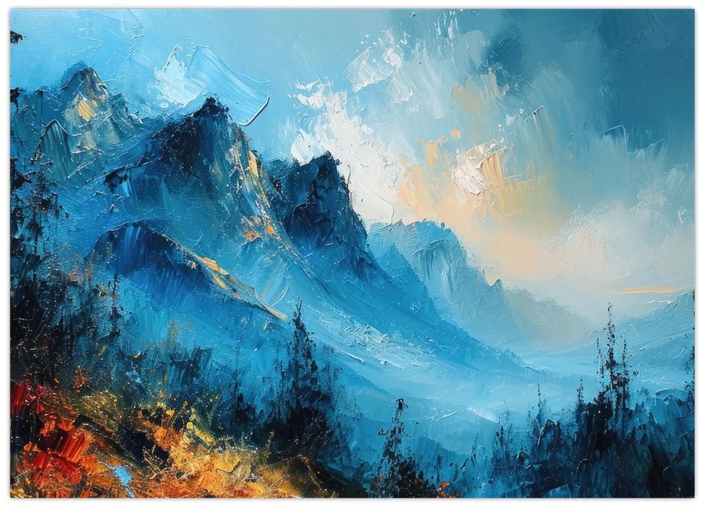 Tablou pe sticlă - Pictura munților (70x50 cm)