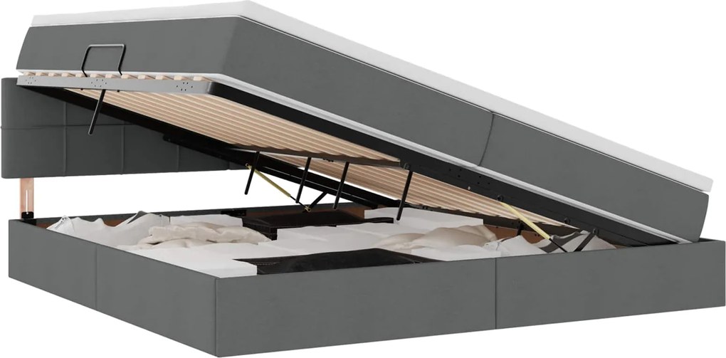 vidaXL Pat cu saltea și spațiu de depozitare Gri închis 200 x 200 cm
