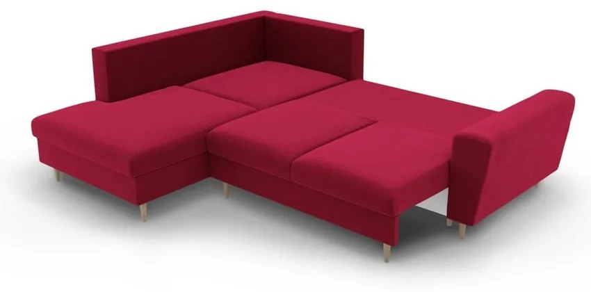 Colțar roșu extensibil, cu spațiu de depozitare cu tapițerie din catifea (cu colț pe partea stângă-în formă de ”L”) Kyoto – Cosmopolitan Design