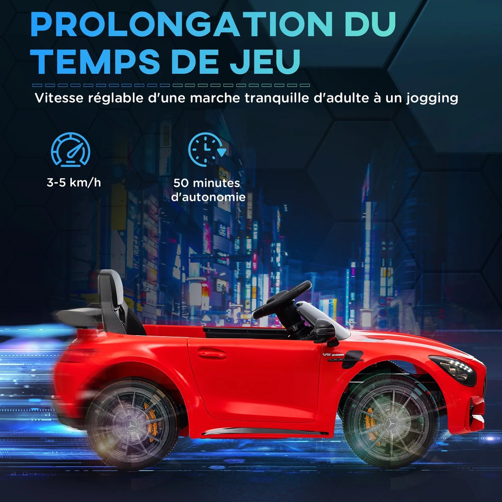 AIYAPLAY Mașină electrică pentru copii licențiată Mercedes-Benz AMG GTR 12V telecomandă 2,4G max. 5 km/h 108 x 67 x 46 cm rouge | Aosom Romania