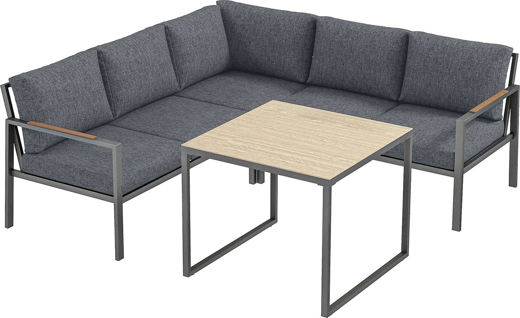 Outsunny Set Mobilier de Grădină Exterior 3 Piese 5 Persoane, 2 Canapele cu Perne Groase, 1 Masă de Cafea, 183x183x72cm, Gri Închis | Aosom Romania