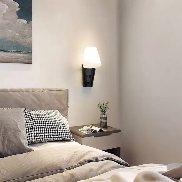 Lampă de perete LED cu port USB, 2W, 230V, 3000K, negru/alb