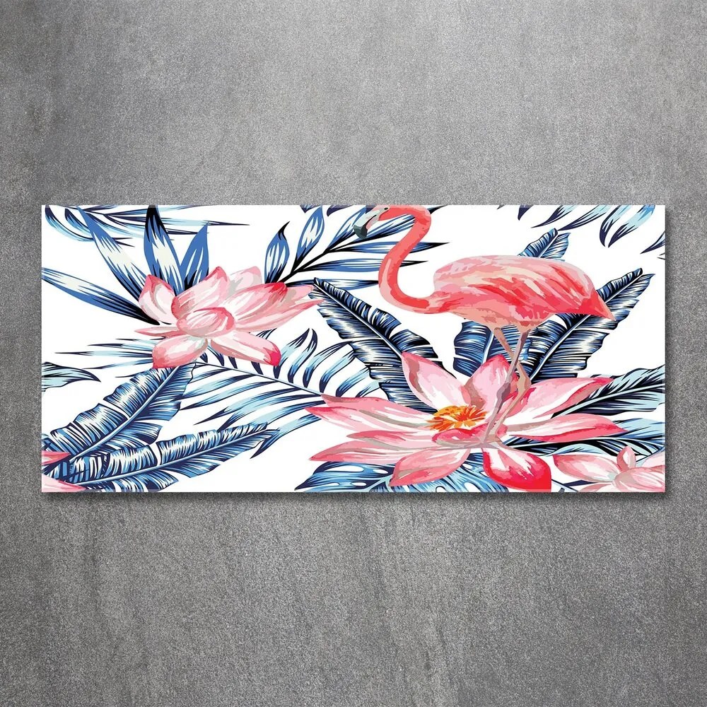 Tablou acrilic Flamingos și plante