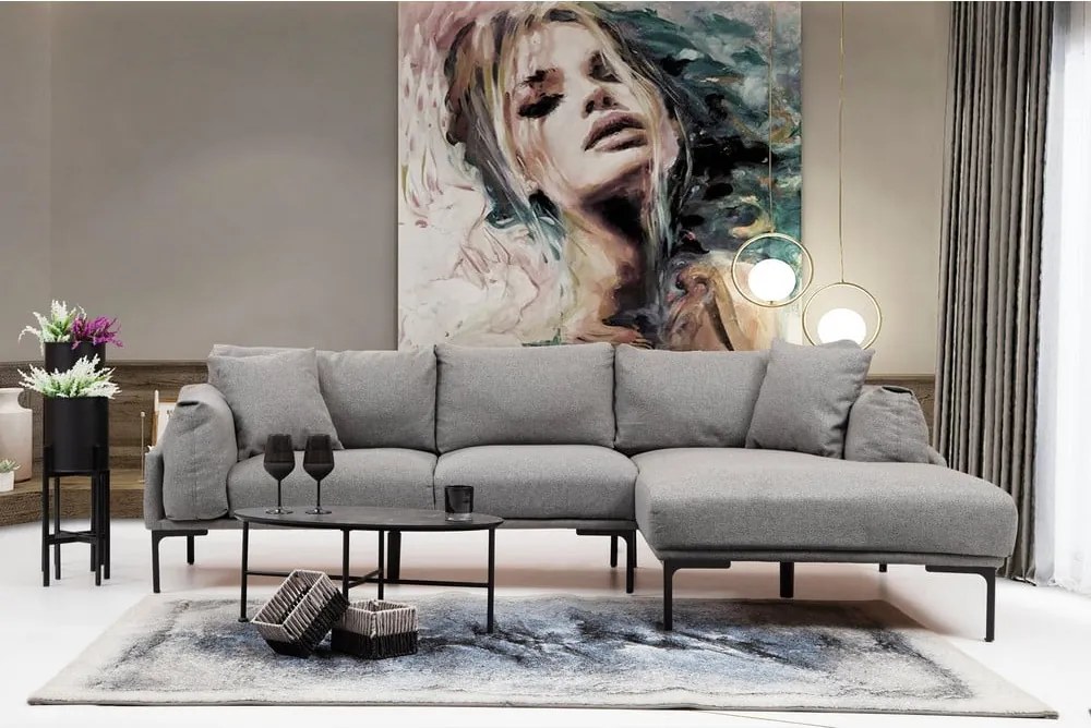 Colțar gri Artie Leo, colț pe partea dreaptă