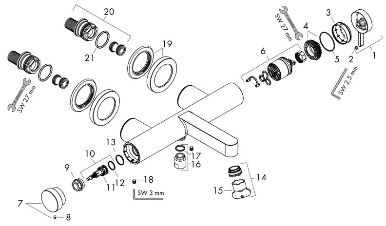 Baterie cada - dus, Hansgrohe, Finoris, montaj aparent, crom