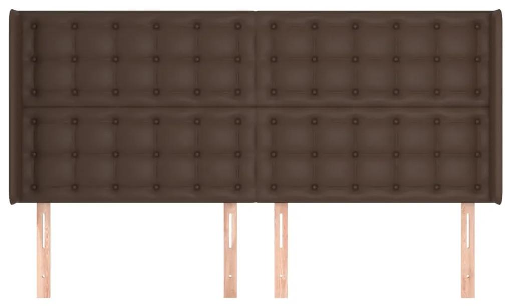 Tablie de pat cu aripioare, maro, 183x16x118 128 cm, piele eco 1, Maro, 183 x 16 x 118 128 cm