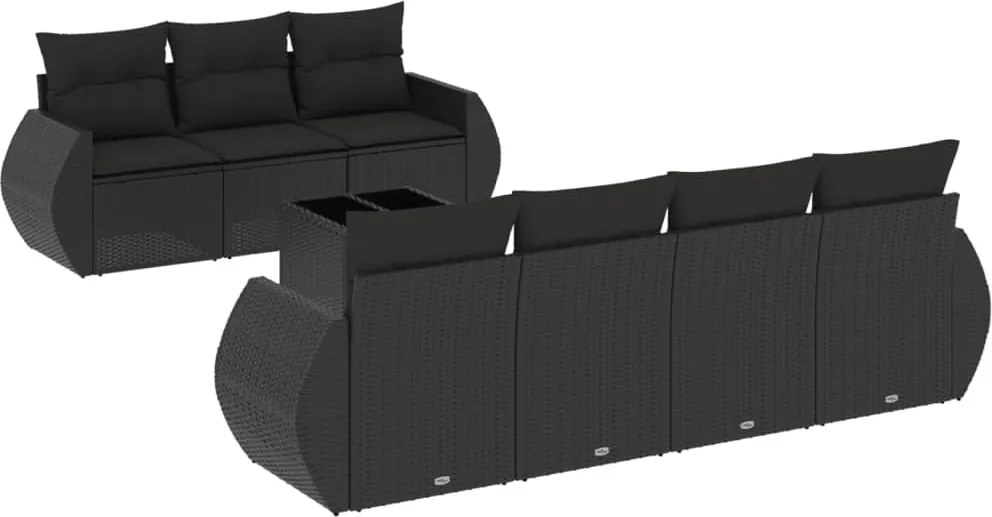 vidaXL Set mobilier de grădină cu perne, 8 piese, negru, poliratan