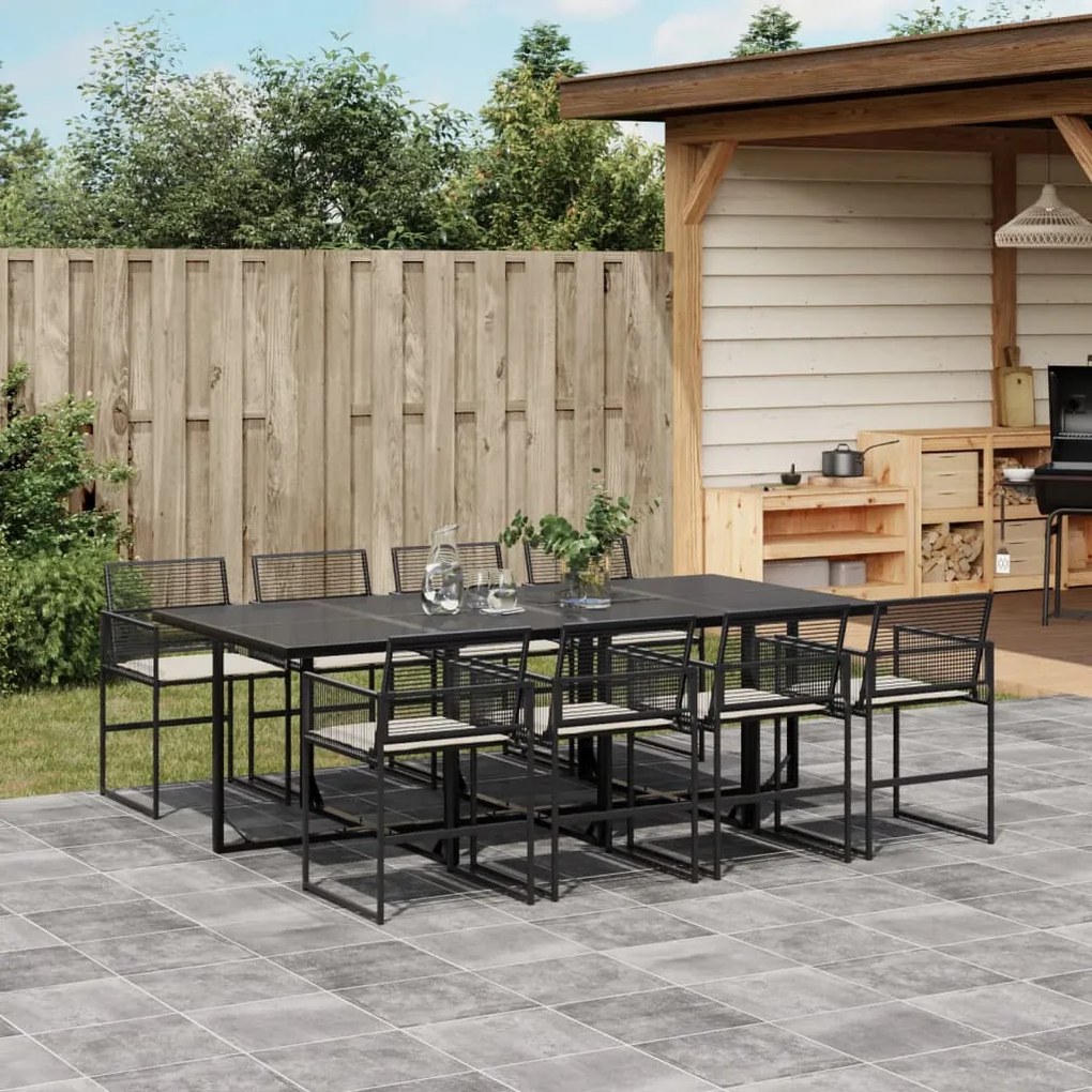 vidaXL Set mobilier de grădină cu perne, 9 piese, negru, poliratan