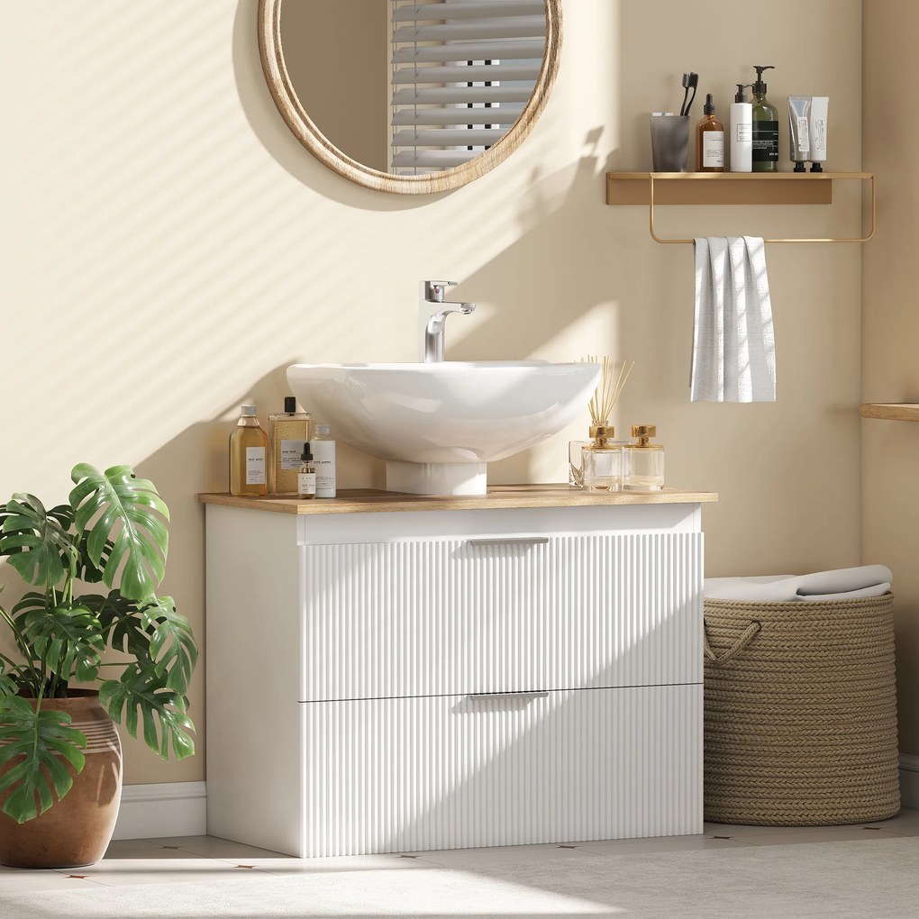 HOMCOM Dulap pentru baie, dulap de 80 cm cu două sertare mari pentru chiuvete cu sau fără piedestal, Alb | Aosom Romania