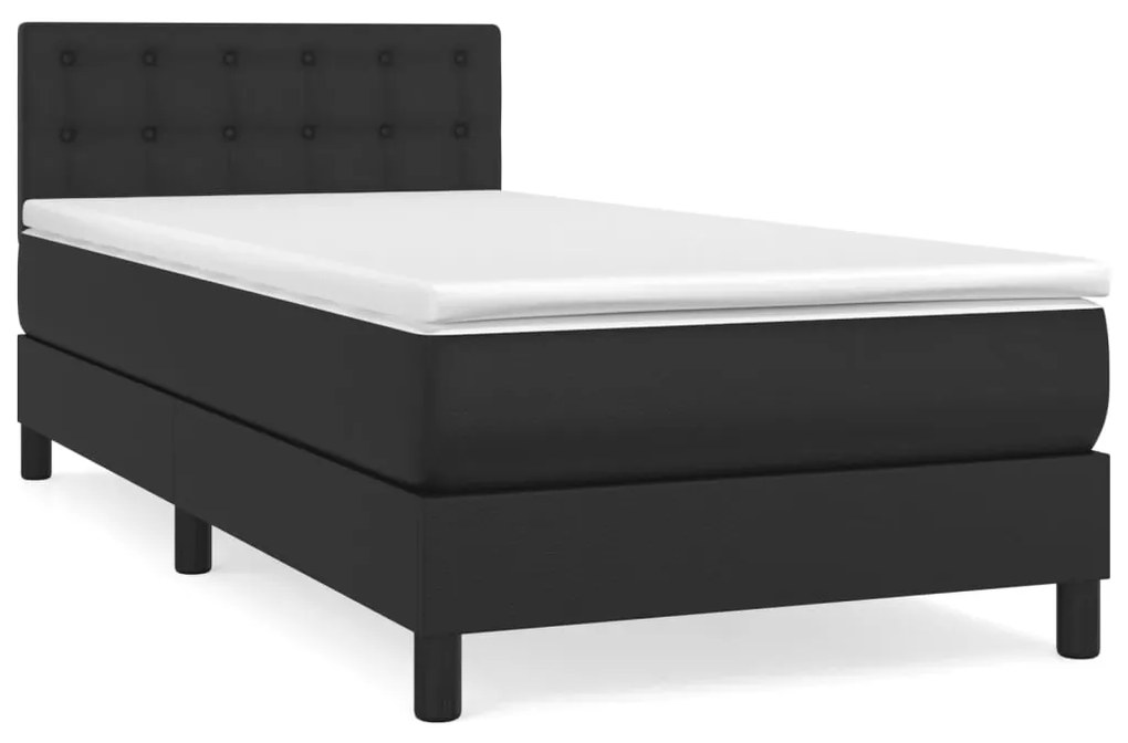 3141089 vidaXL Pat box spring cu saltea, negru, 80x200 cm, piele ecologică