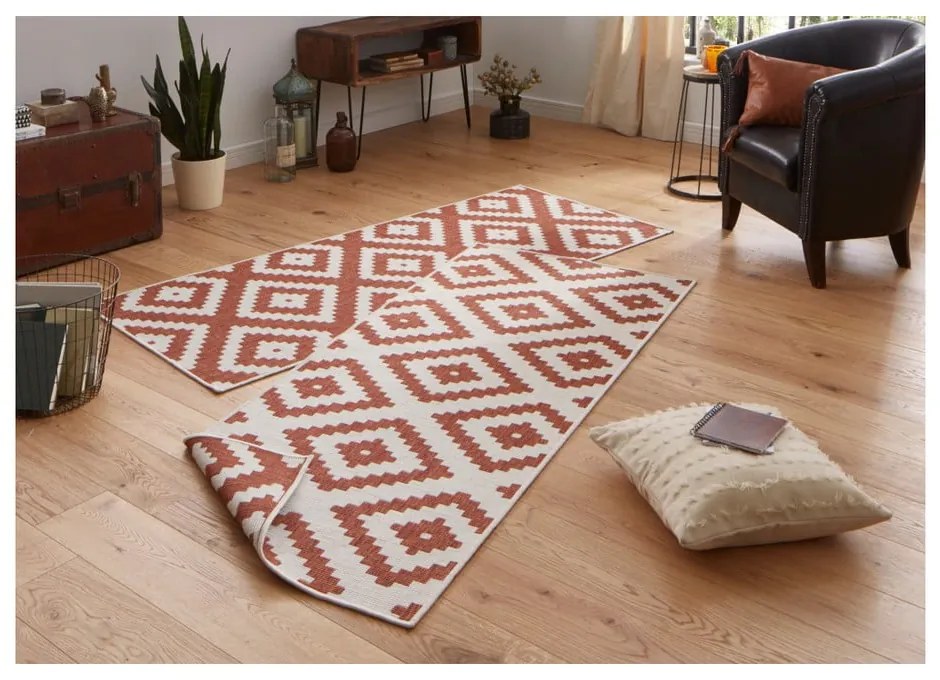 Covor reversibil adecvat pentru interior și exterior roșu-crem 80 x 345 cm Malta - NORTHRUGS