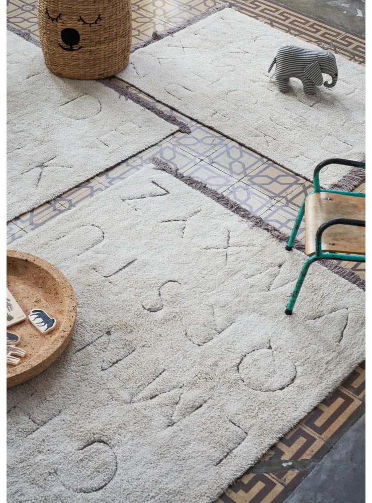 Covor pentru copii crem lavabil/țesut manual din bumbac 90x130 cm ABC – Lorena Canals