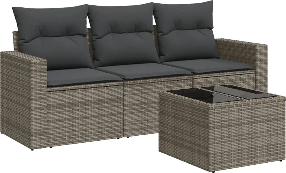 vidaXL Set canapea de grădină cu perne, 4 piese, gri, poliratan