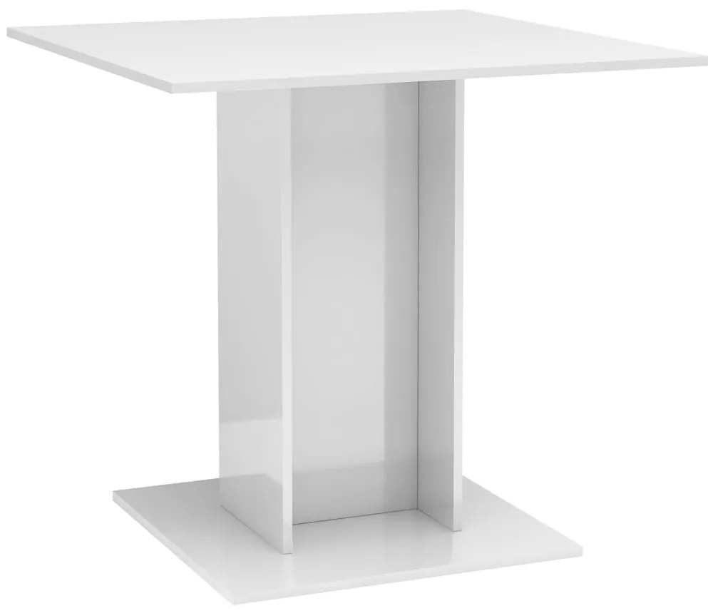 800258 vidaXL Masă de bucătărie, alb extralucios, 80x80x75 cm, lemn prelucrat