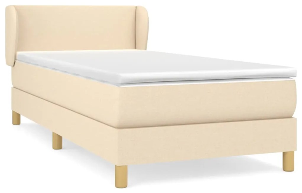 3126618 vidaXL Pat box spring cu saltea, crem, 90x200 cm, textil