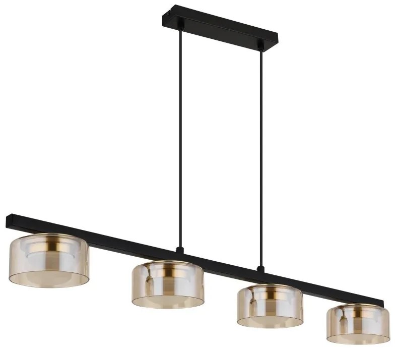 Lustra suspendata din metal negru cu sticla chihlimbar HIGGINS 4L