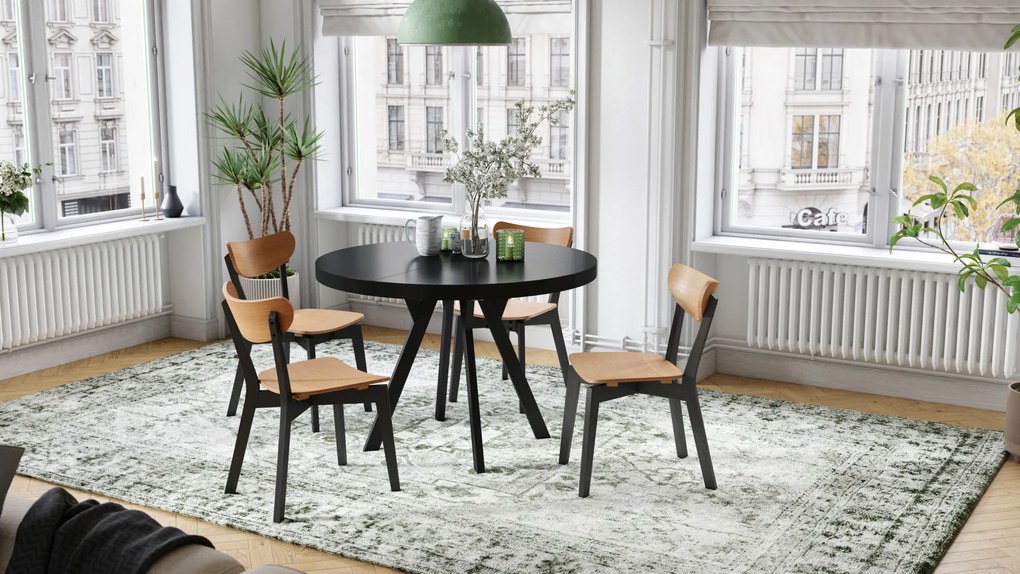 Mazzoni VITO Negru Mat/picioare negre - MASĂ MARE ROTUNDĂ Ø110 EXTENSIBILĂ PÂNĂ LA 310 cm CU PICIOARE Y LOFT/INDUSTRIALĂ