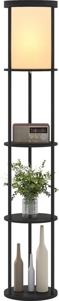 HOMCOM Lampă de podea cu 3 rafturi, design rotund, telecomandă, comutator de picior, temperatură de lumină reglabilă, pentru living, Negru | Aosom Romania