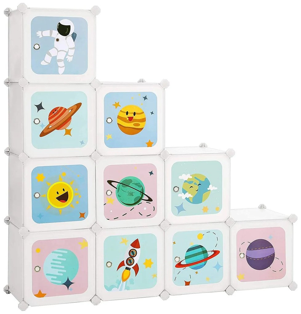 Depozitare cu 10 cuburi pentru jucării, dulap organizator cu interblocare pentru copii