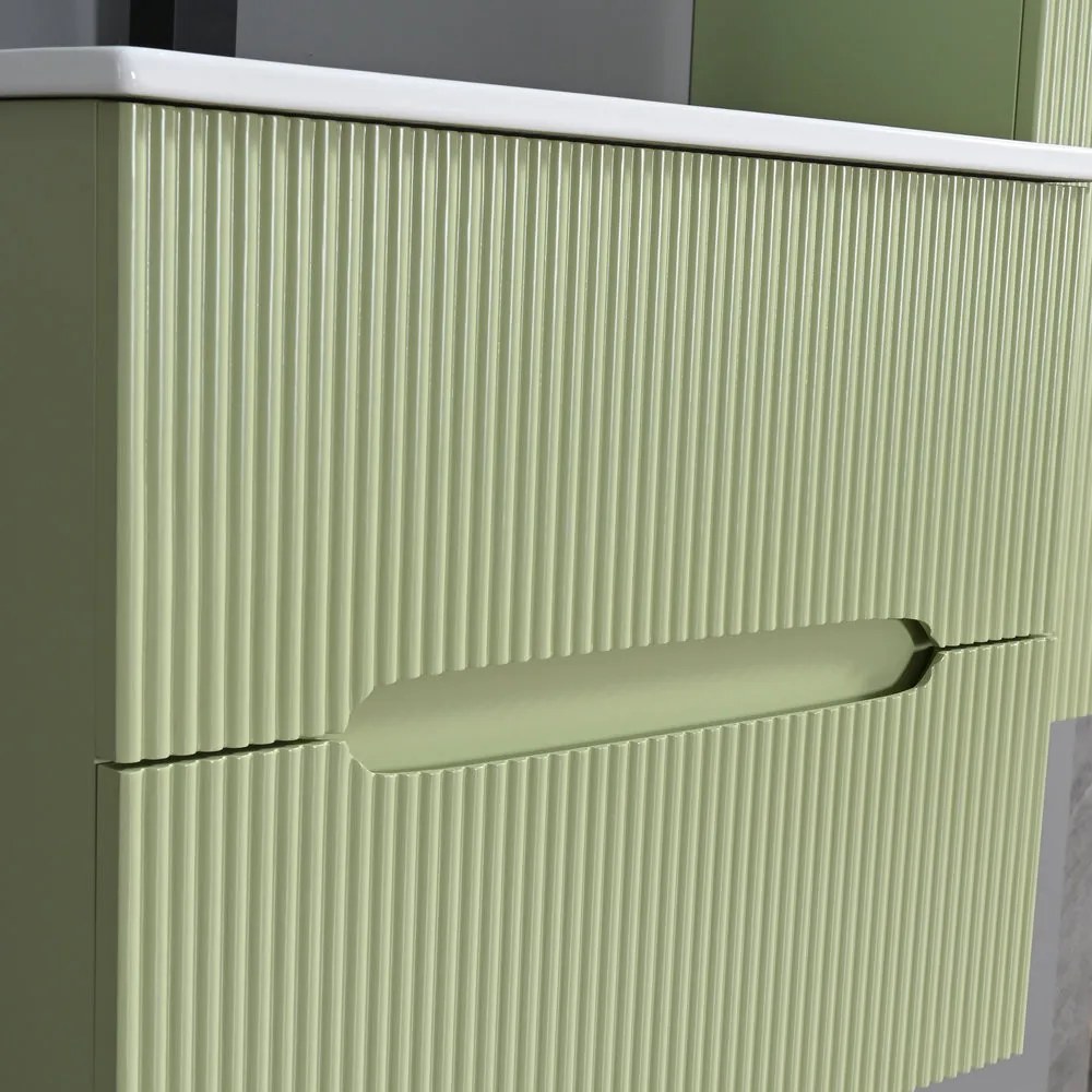 Trent 60 dulap de baie inferior cu chiuvetă ceramică 2 sertare, verde deschis