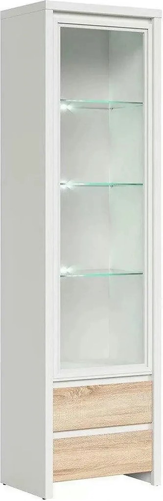 Vitrina KASPIAN, alb/stejar sonoma, PAL/sticla securizata, 56x41x201 c