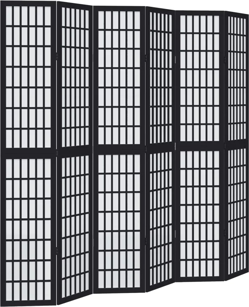 vidaXL Paravan de cameră cu 6 panouri, negru, lemn masiv paulownia