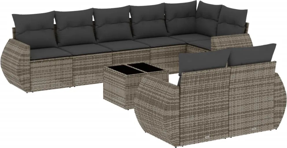 vidaXL Set canapele de grădină, 9 piese, cu perne, gri, poliratan
