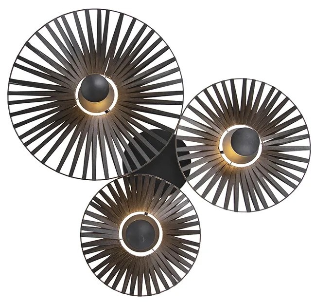 Plafoniera rustica neagra cu 3 lumini - Leia