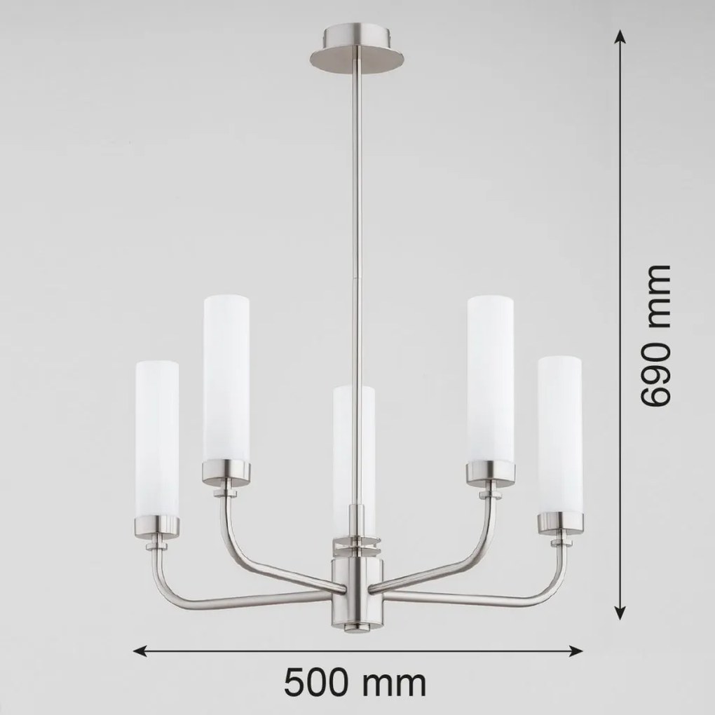 Candelabru 5 brate, otel nickel, sticla alb mat PRESTON 2197