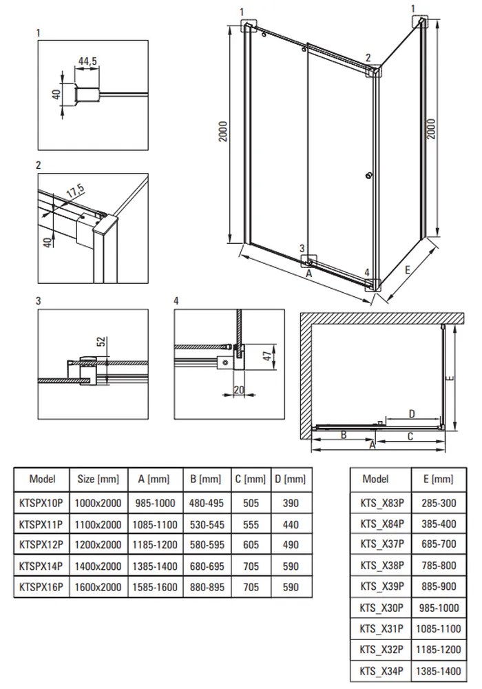 Usa sticla dus culisanta 110x200 cm profil negru Deante Kerria Plus 1100x2000 mm, Negru mat