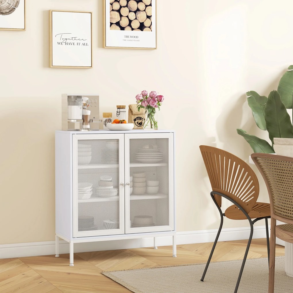 HOMCOM Bufet mobilier de bucătărie la 3 niveluri cu 2 uși perforate cu raft reglabil 80 x 37 x 92 cm alb | Aosom Romania