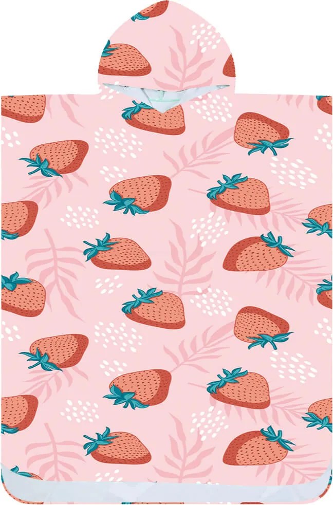Poncho prosop de plaja STRAWBERRIES roz 80x145 cm