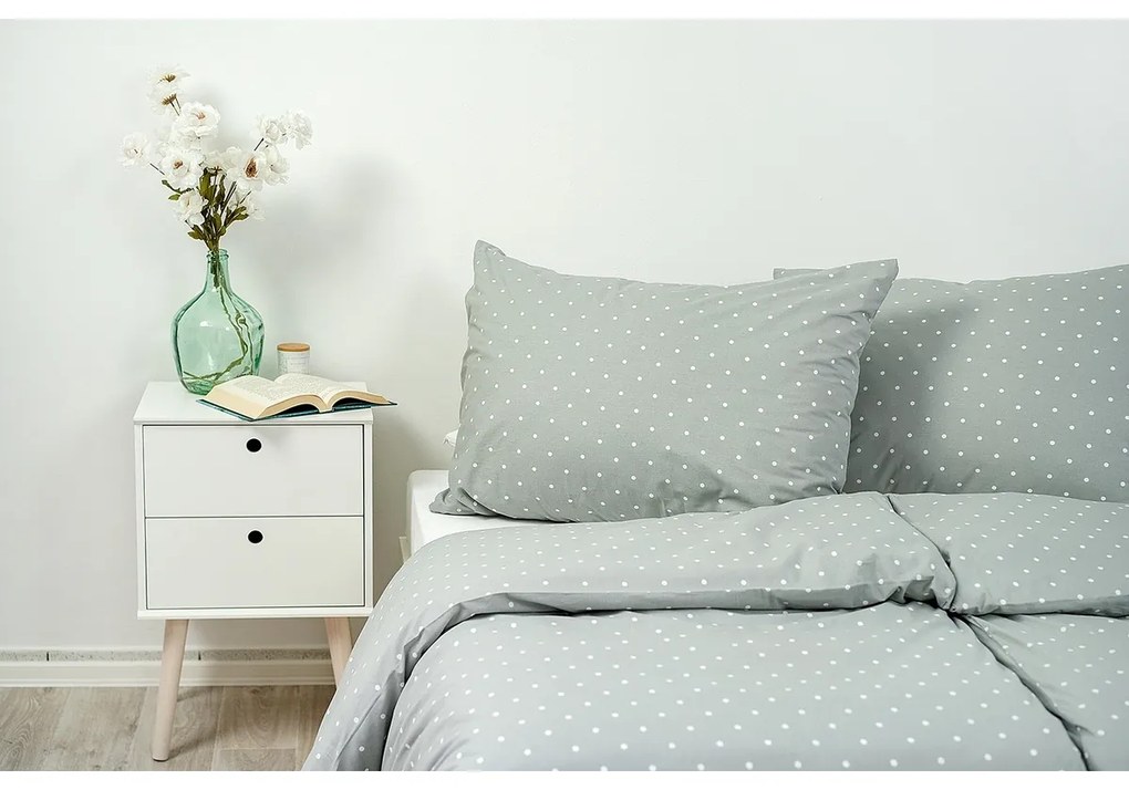 Stanex Lenjerie de pat din bumbac, cu buline gri, 140 x 200 cm, 70 x 90 cm