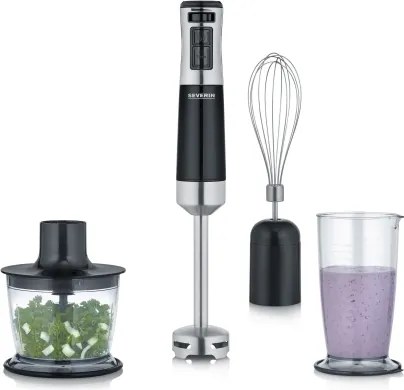 Severin SM 3772 - Blender de mână cu accesorii, 600 W/230 V, inox/negru