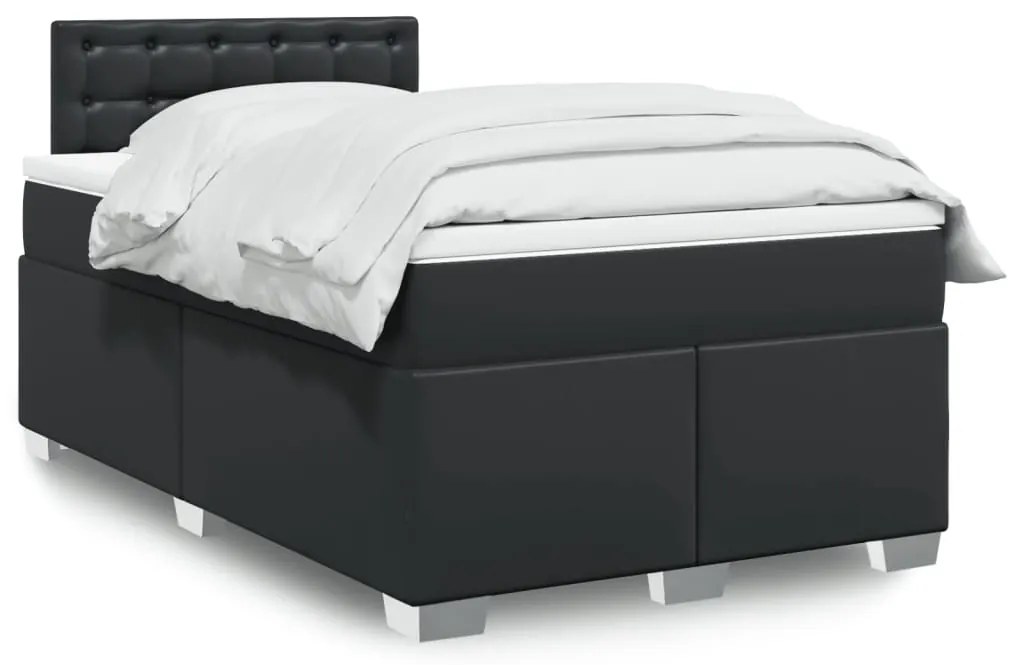 vidaXL Pat box spring cu saltea, negru, 120x190 cm, piele ecologică