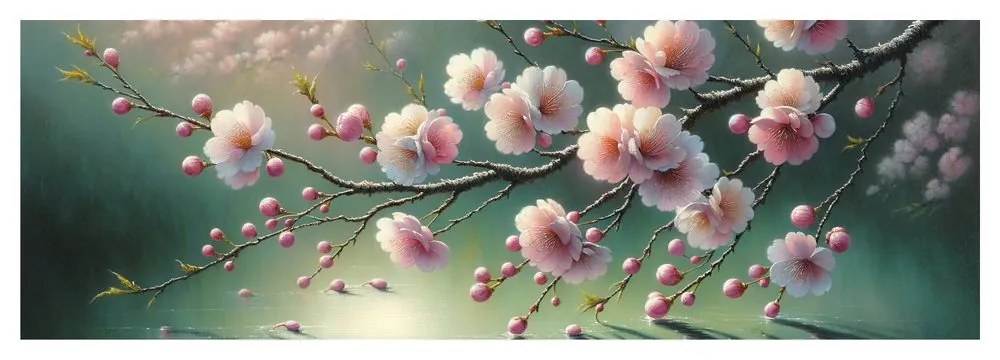 Tablou cireș japonez în reflexia luminii