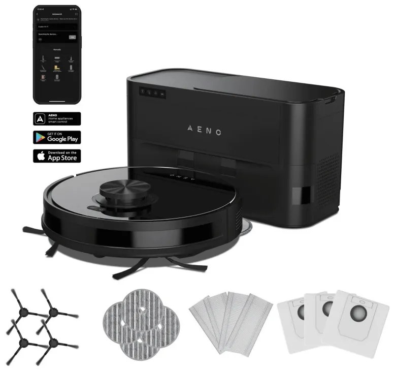 Aspirator robotic AENO ARC0005S, 4000Pa, 3000 mAh, 120 m2, Mapare, Wi-Fi, Comenzi vocale, Autonomie până la 120 min, Negru