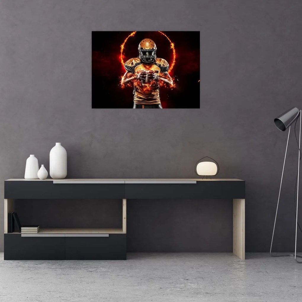 Tablou pe sticlă - Jucător de fotbal american (70x50 cm)