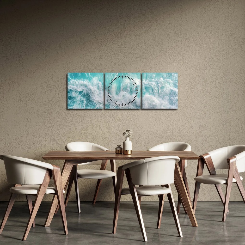Tablou - Vedere a valurilor oceanului (cu ceas) (90x30 cm)