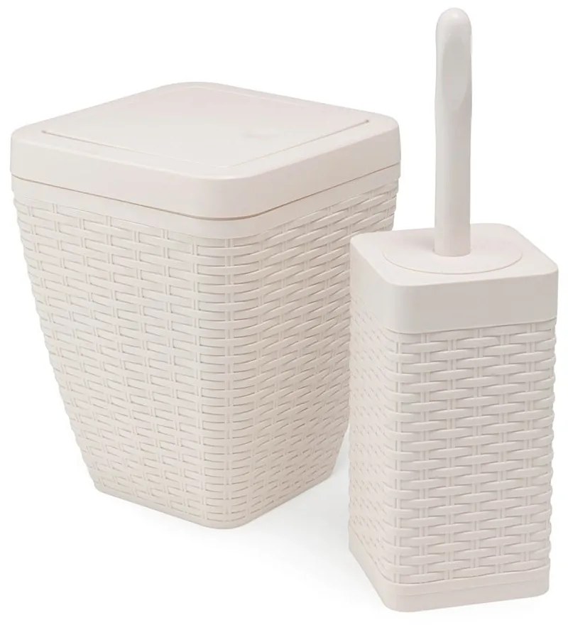 Set coș de baie și perie de toaletă Addis Calico, crem