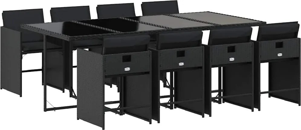 vidaXL Set mobilier de grădină cu perne, 9 piese, negru, poliratan