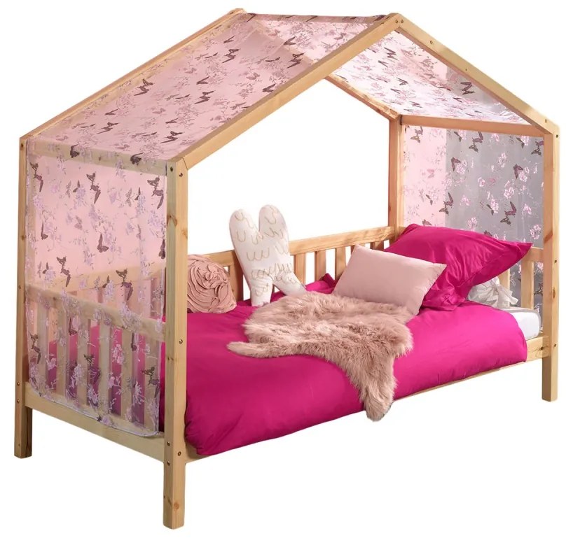 Set DALLAS culoare lemn natural este format dintr-un Pat copii Vipack cu gard (90 x 200 cm) și un set textil.