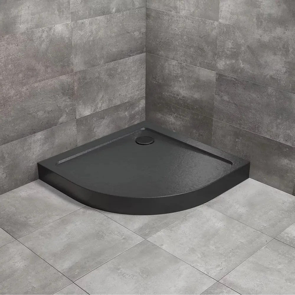 Cadita dus semirotunda Radaway Doros A Compact Stone 80x80 cm acril negru