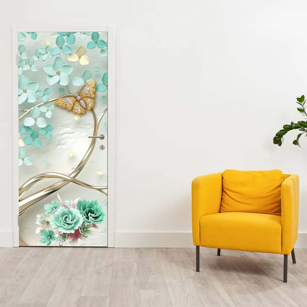 Fototapet pentru ușă - Floare cu fluturași (95x205cm)