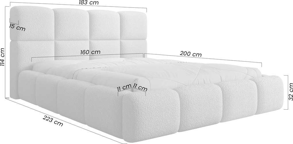 Pat tapițat cu ladă de depozitare Cloud 160x200 - bouclé bej Quelle 03