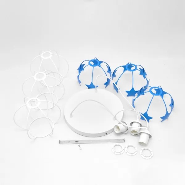 Lustră pe cablu pentru copii STARS 3xE27/15W/230V albastru/alb